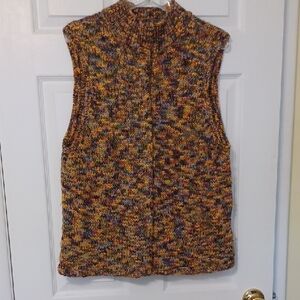 Talbots Sz Xl, Wool Blend, Colorful Knit, High Neck Sweater Vest